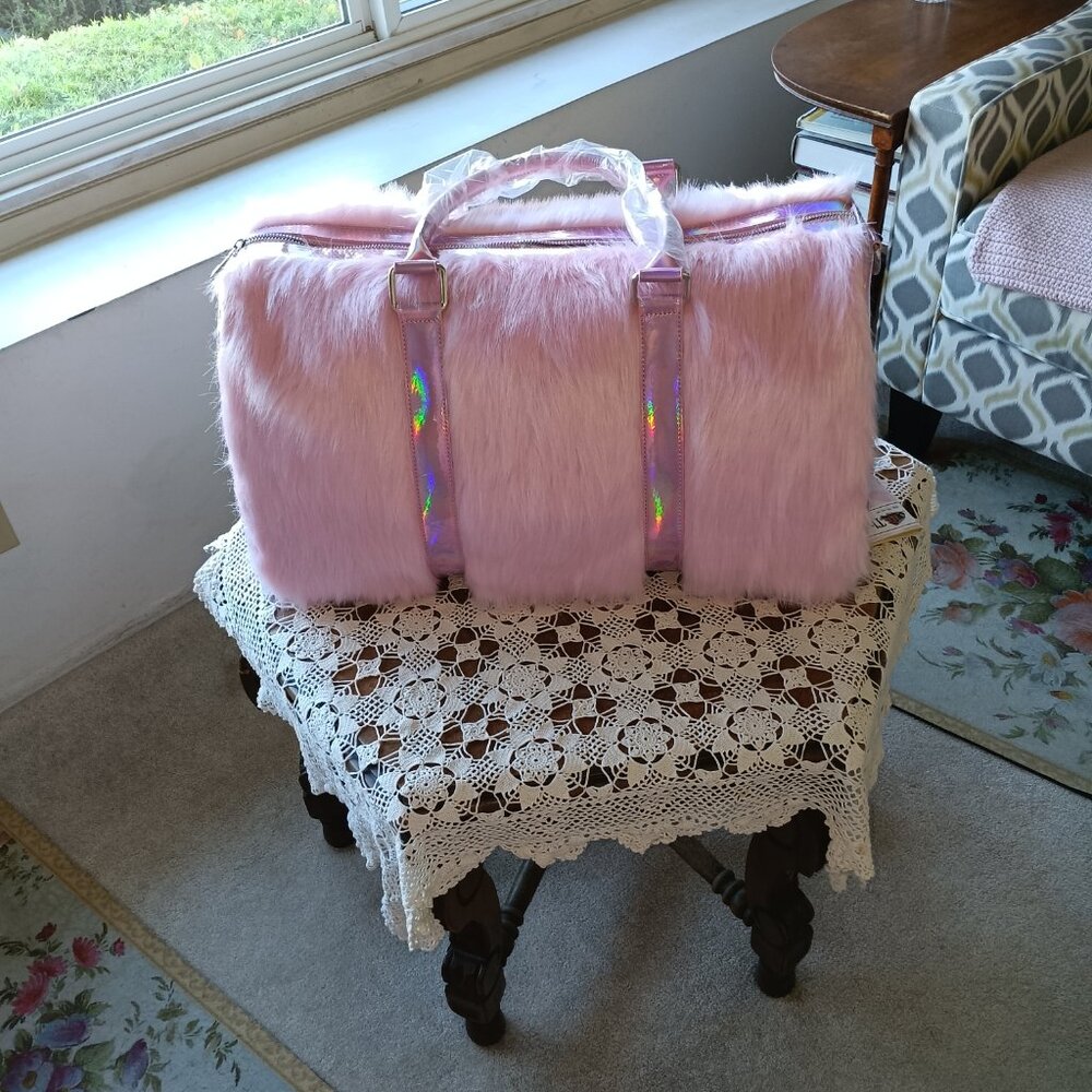 Dolls Kill Shagadelic Weekender Sugar Thrillz - Pink Fur Bag With Straps